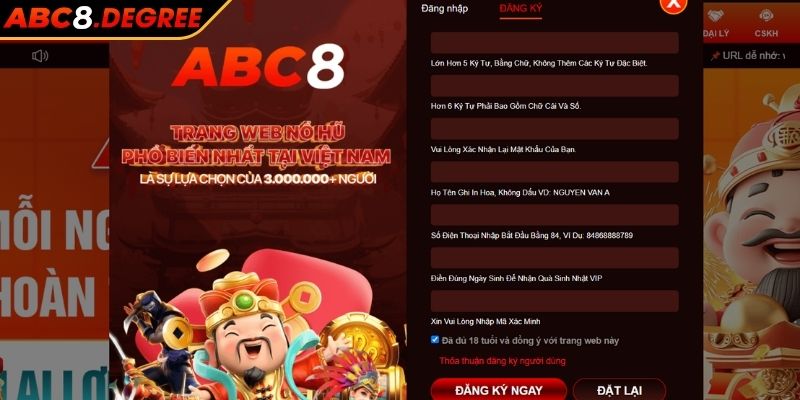 Đăng Ký ABC8 Tài Khoản Nhanh Chóng Và Tiện Lợi Cho Người Mới Truy cập vào website của ABC8